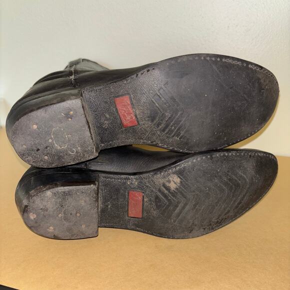 Vintage Tony Lama Men’s 12 Black Leather Cowboy Boots Western Classic USA Made - Picture 7 of 8